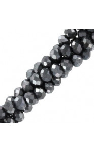 Faceted glass beads 3x2mm disc - Black silver-pearl shine coating